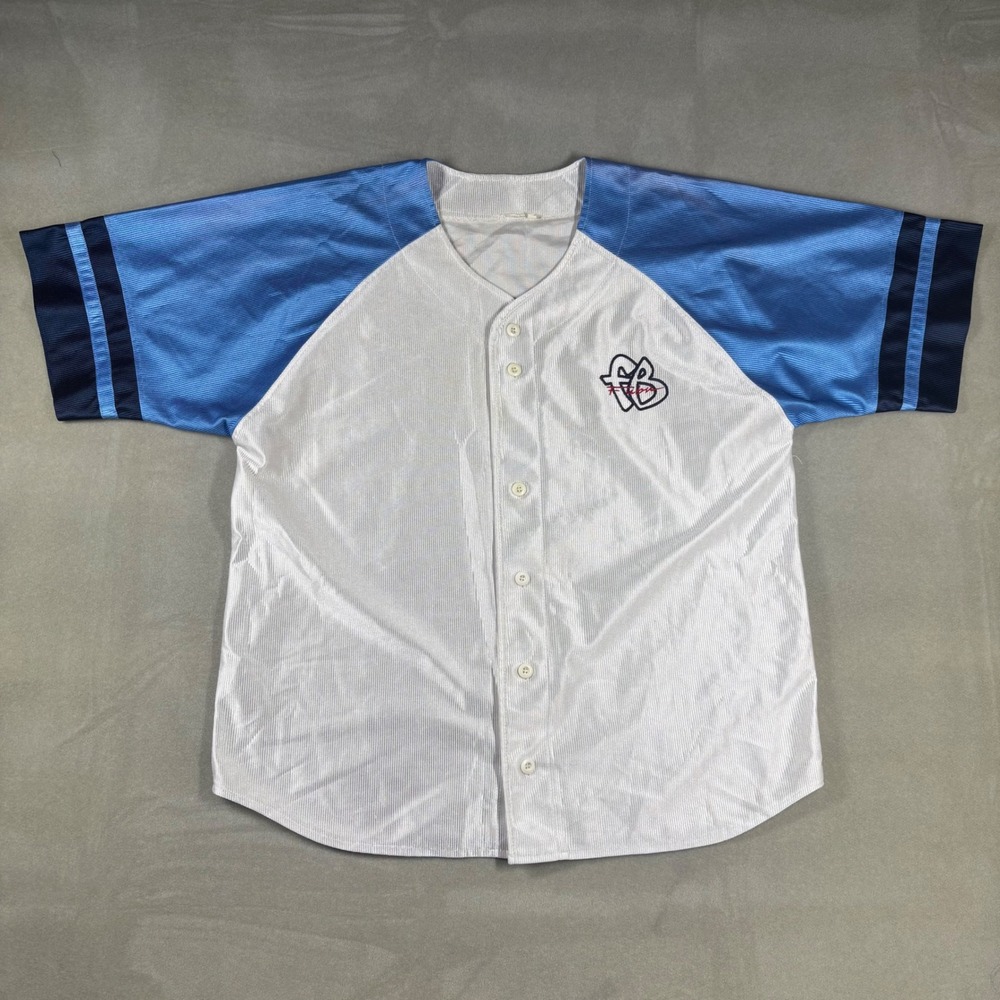 Vintage FUBU Baseball Jersey Mens XL White Blue Embroidered FB Logo Streetwear